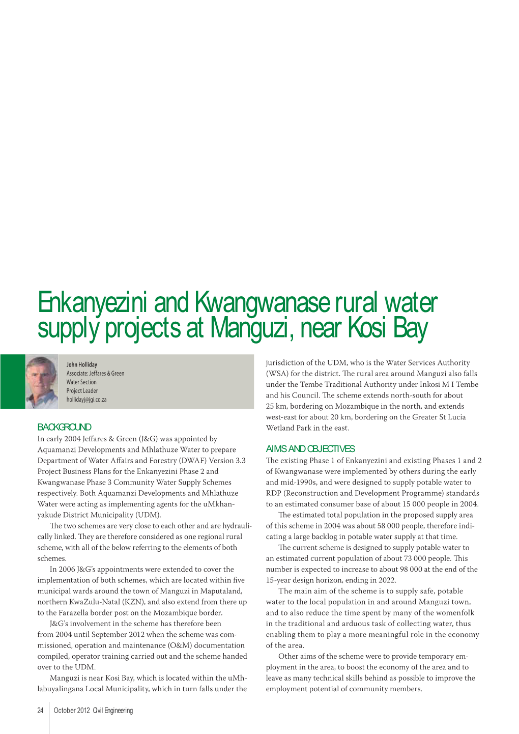 Enkanyezini and Kwangwanase Rural Water Supply Projects at Manguzi, Near Kosi Bay