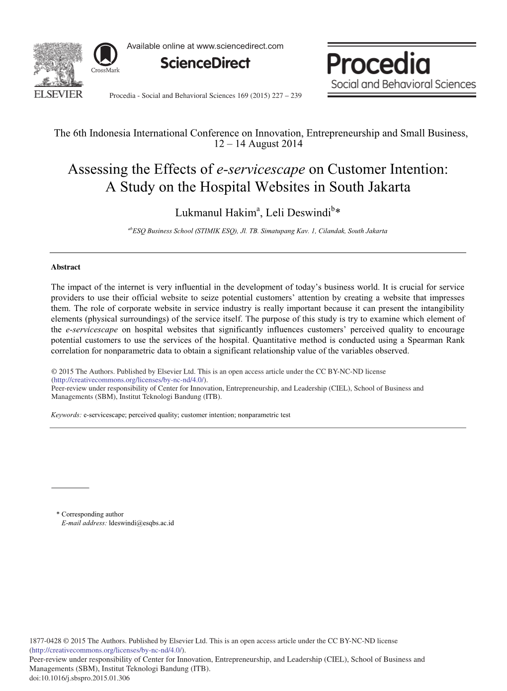 Assessing the Effects of E-Servicescape on Customer Intention: a Study on the Hospital Websites in South Jakarta