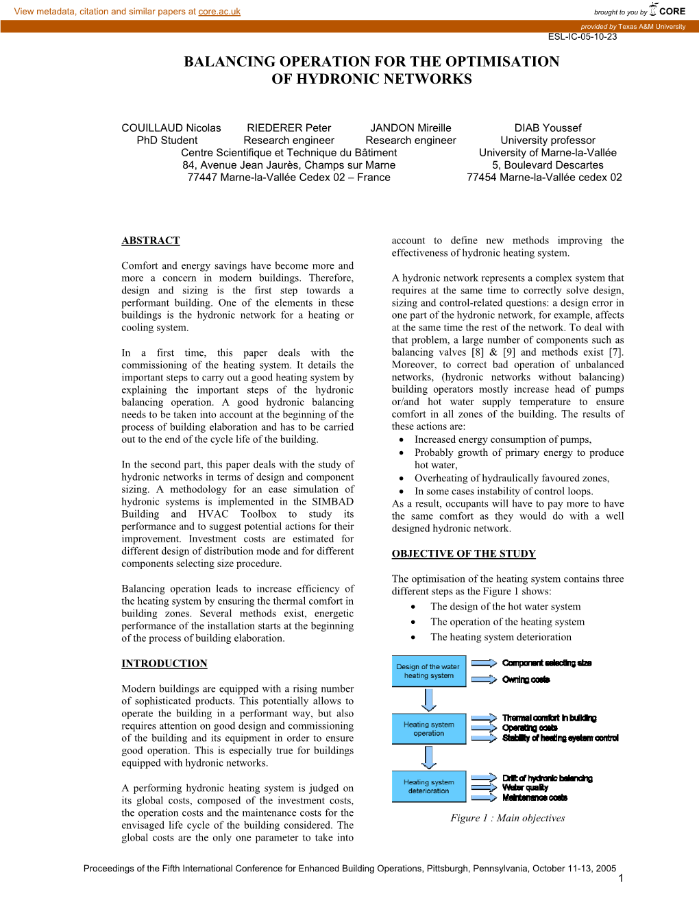 Balancing Operation for the Optimisation of Hydronic Networks