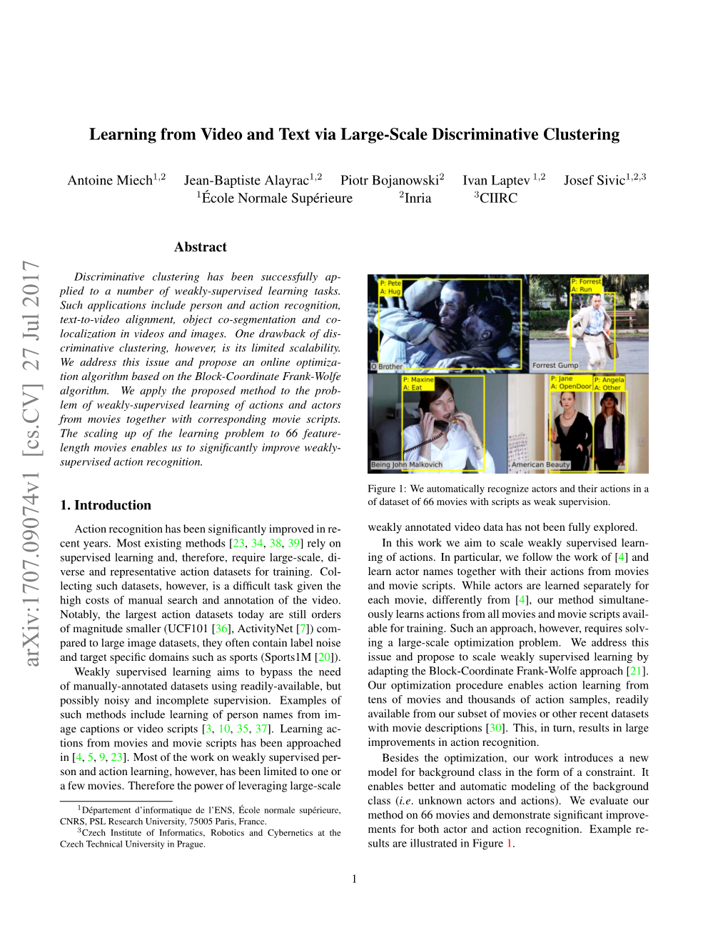 Arxiv:1707.09074V1 [Cs.CV] 27 Jul 2017 Weakly Supervised Learning Aims to Bypass the Need Adapting the Block-Coordinate Frank-Wolfe Approach [21]