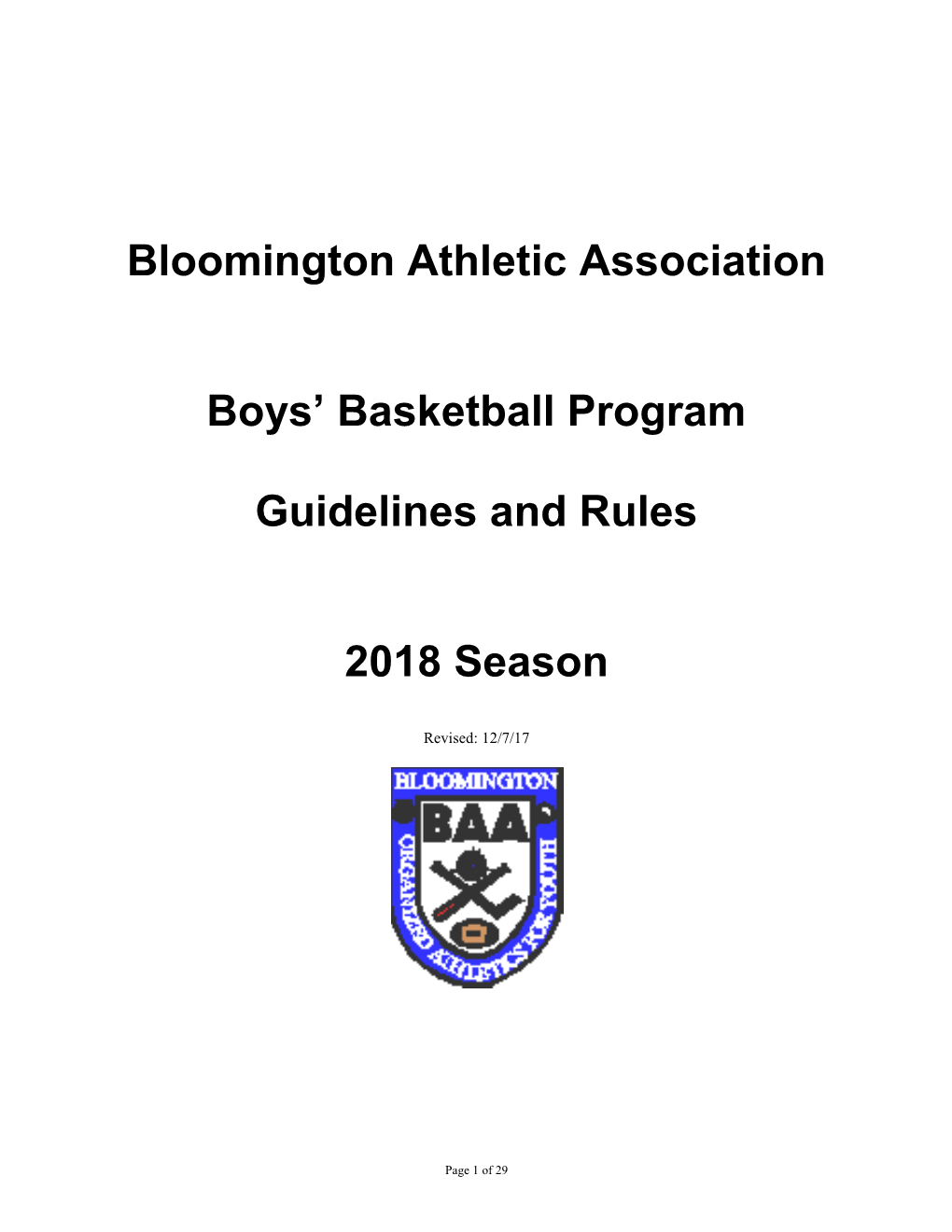 Bba Boys' Basketball Program Guidelines and Rules