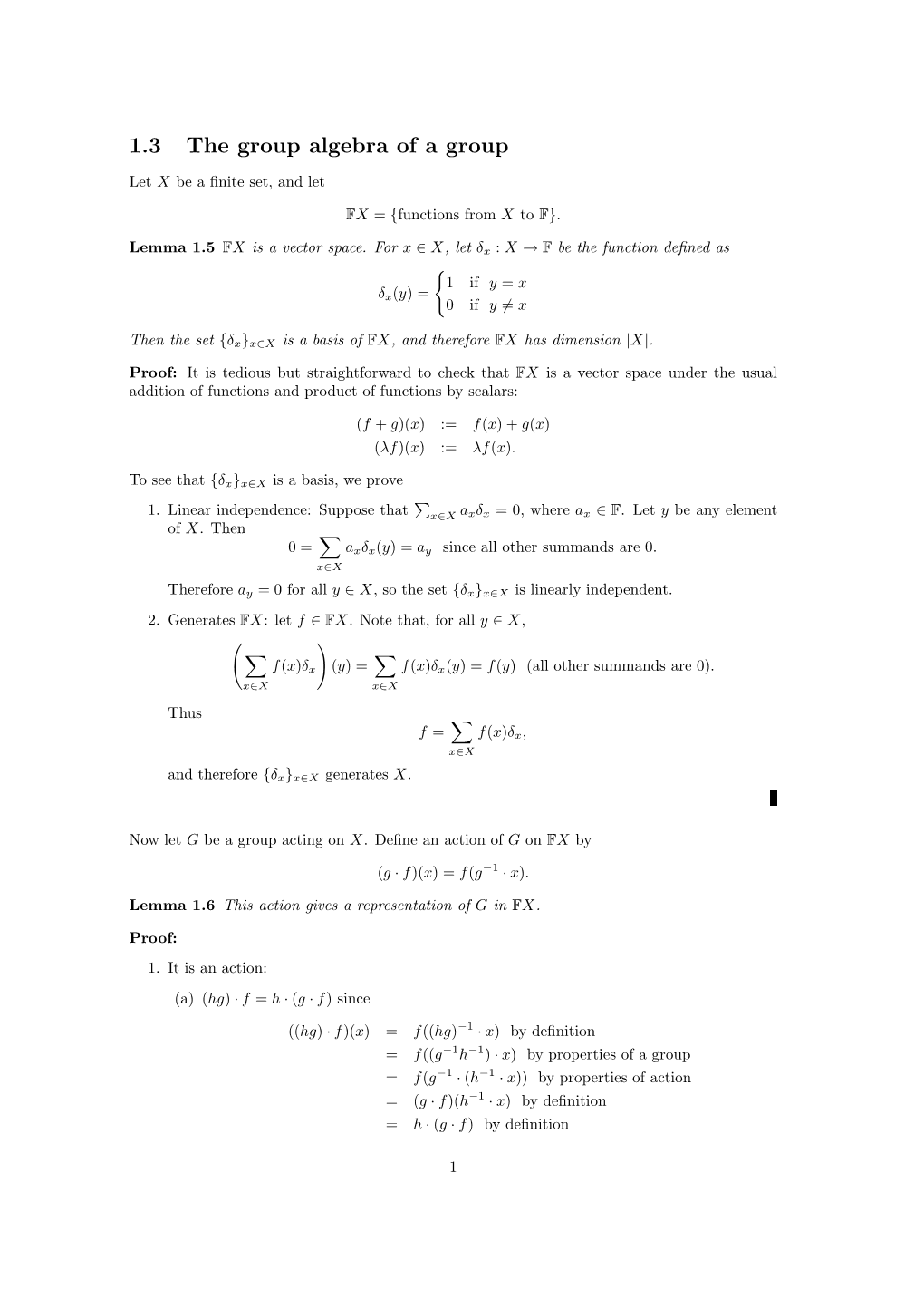 1.3 the Group Algebra of a Group