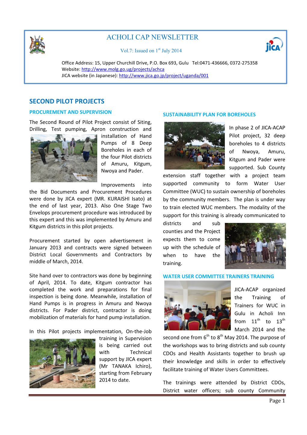 Second Pilot Projects Acholi Cap Newsletter