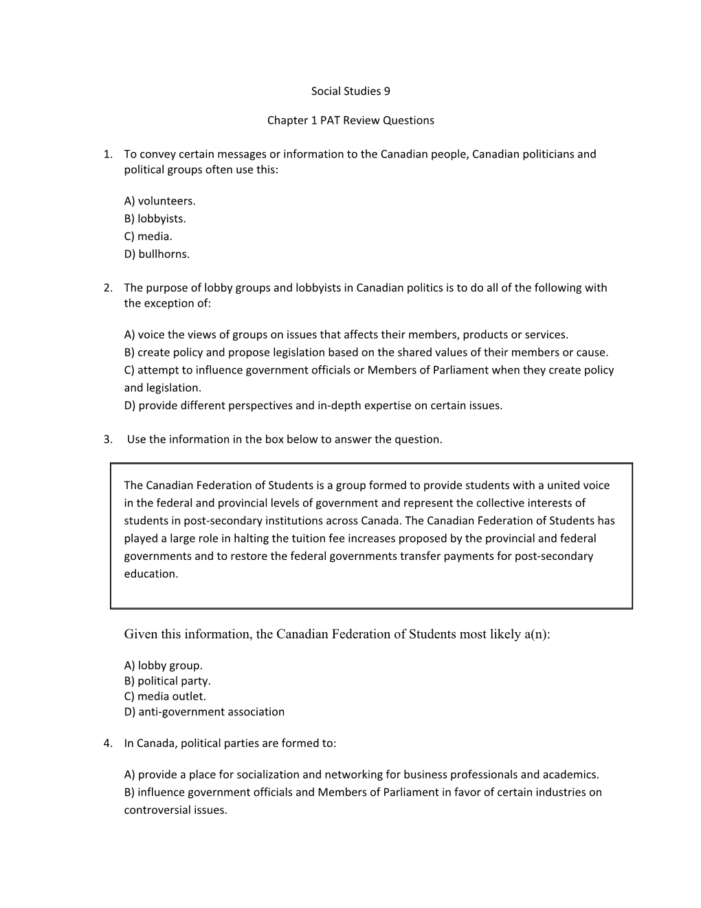 Social 9 Review Questions Chpt 1