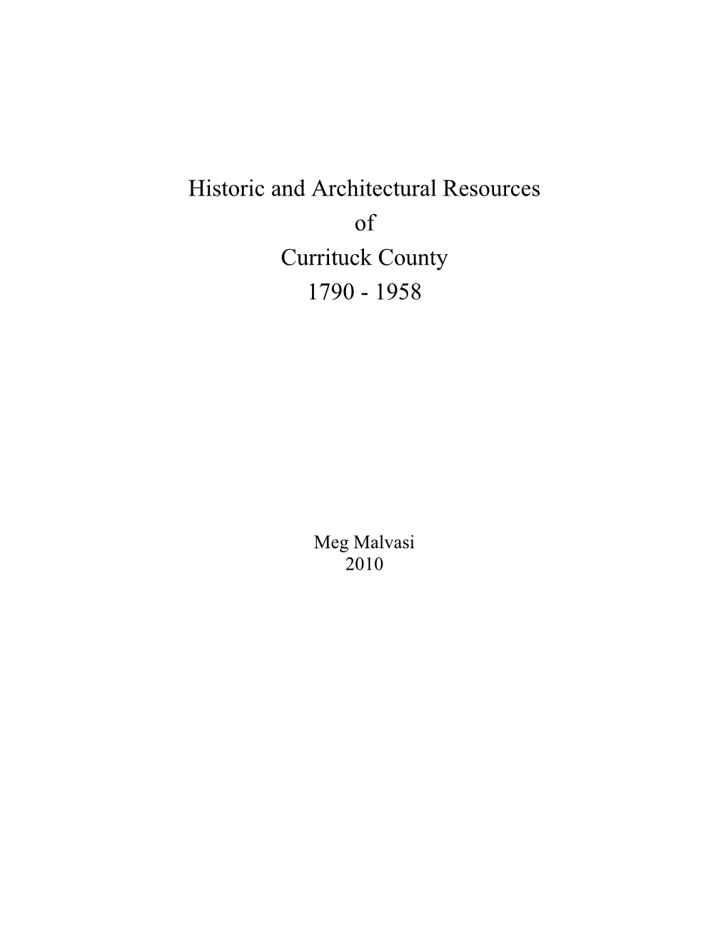 Currituck County Survey, 2010