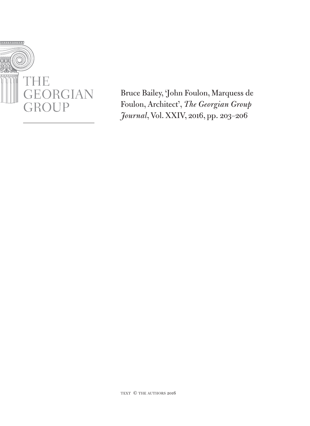 John Foulon, Marquess De Foulon, Architect’, the Georgian Group Journal, Vol