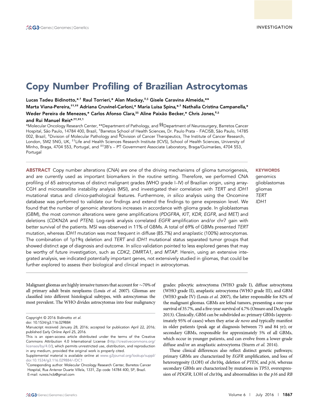 Copy Number Profiling of Brazilian Astrocytomas