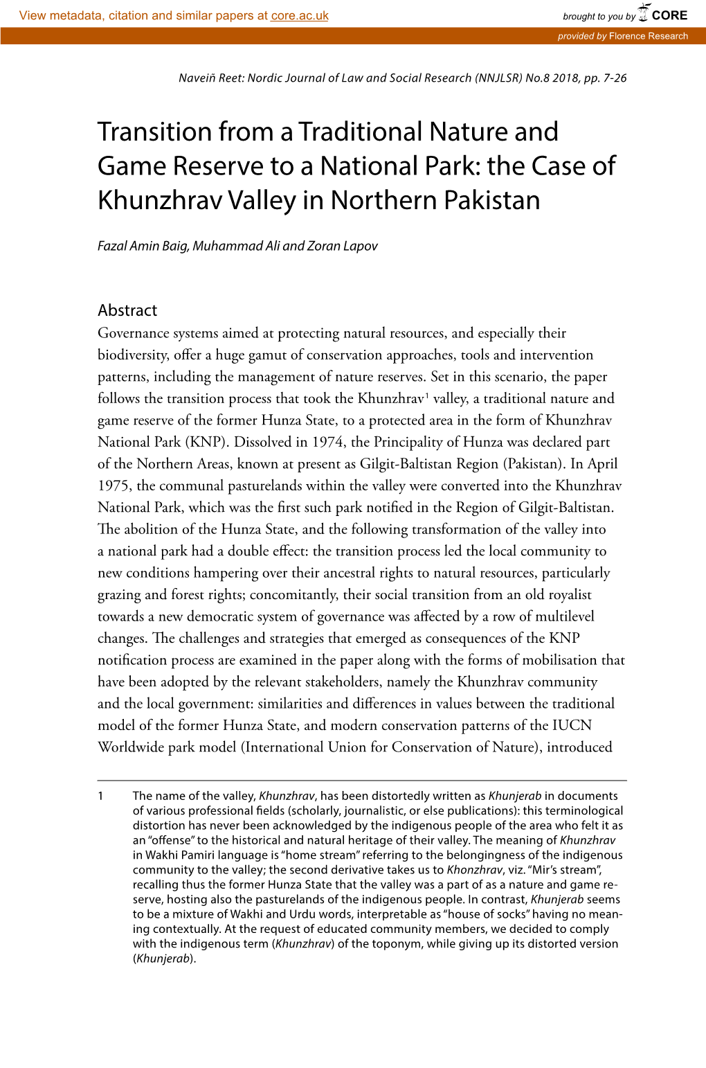 The Case of Khunzhrav Valley in Northern Pakistan