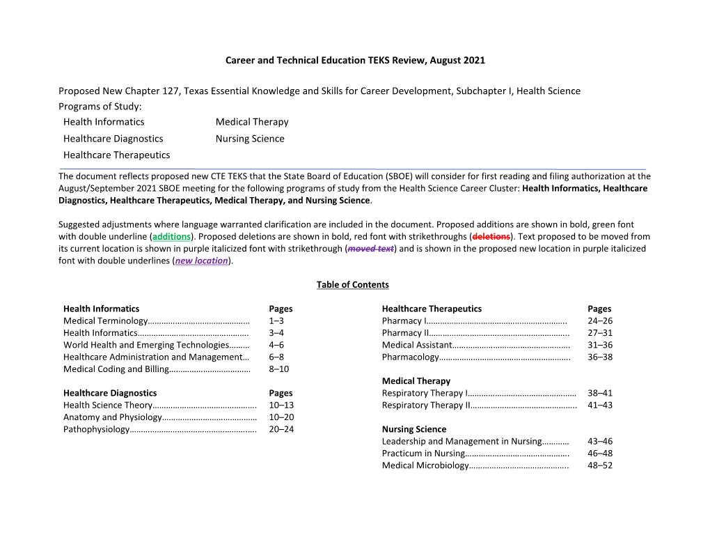 Chapter 127 Subchapter I Health Science Rule Text