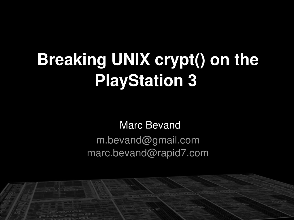 Breaking UNIX Crypt() on the Playstation 3