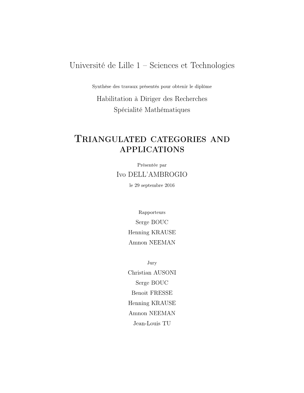 Triangulated Categories and Applications