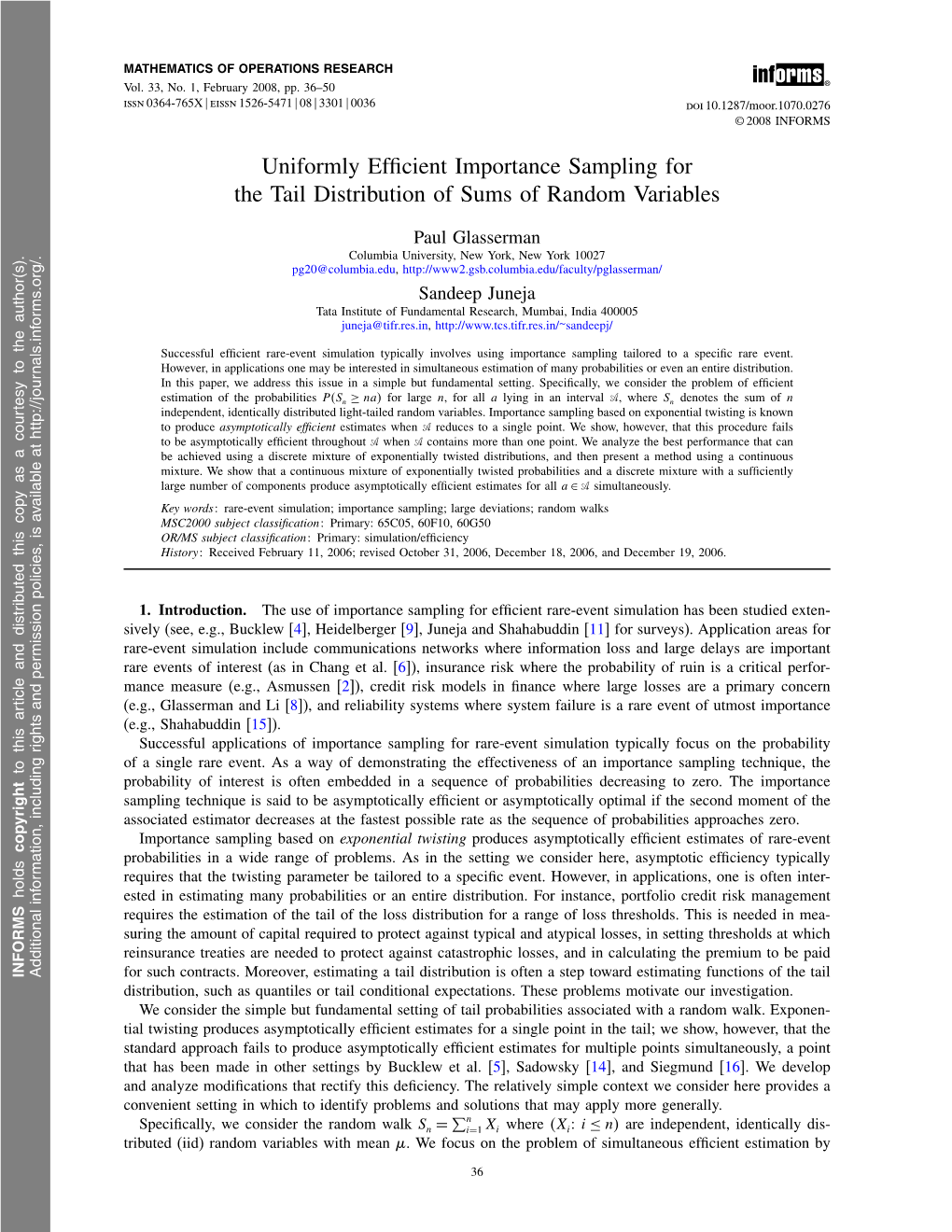 Uniformly Efficient Importance Sampling for the Tail Distribution Of