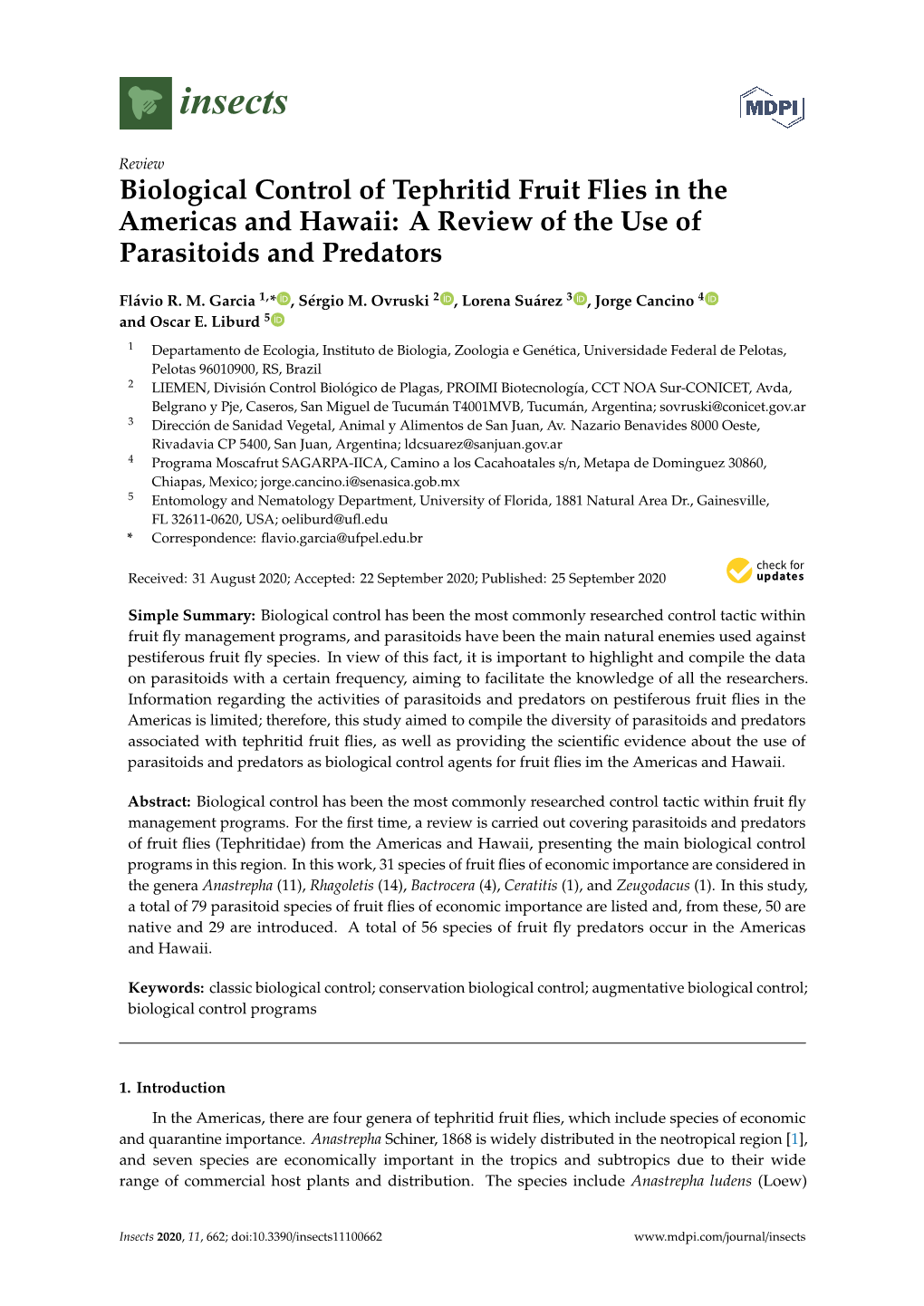 Biological Control of Tephritid Fruit Flies in the Americas and Hawaii: a Review of the Use of Parasitoids and Predators