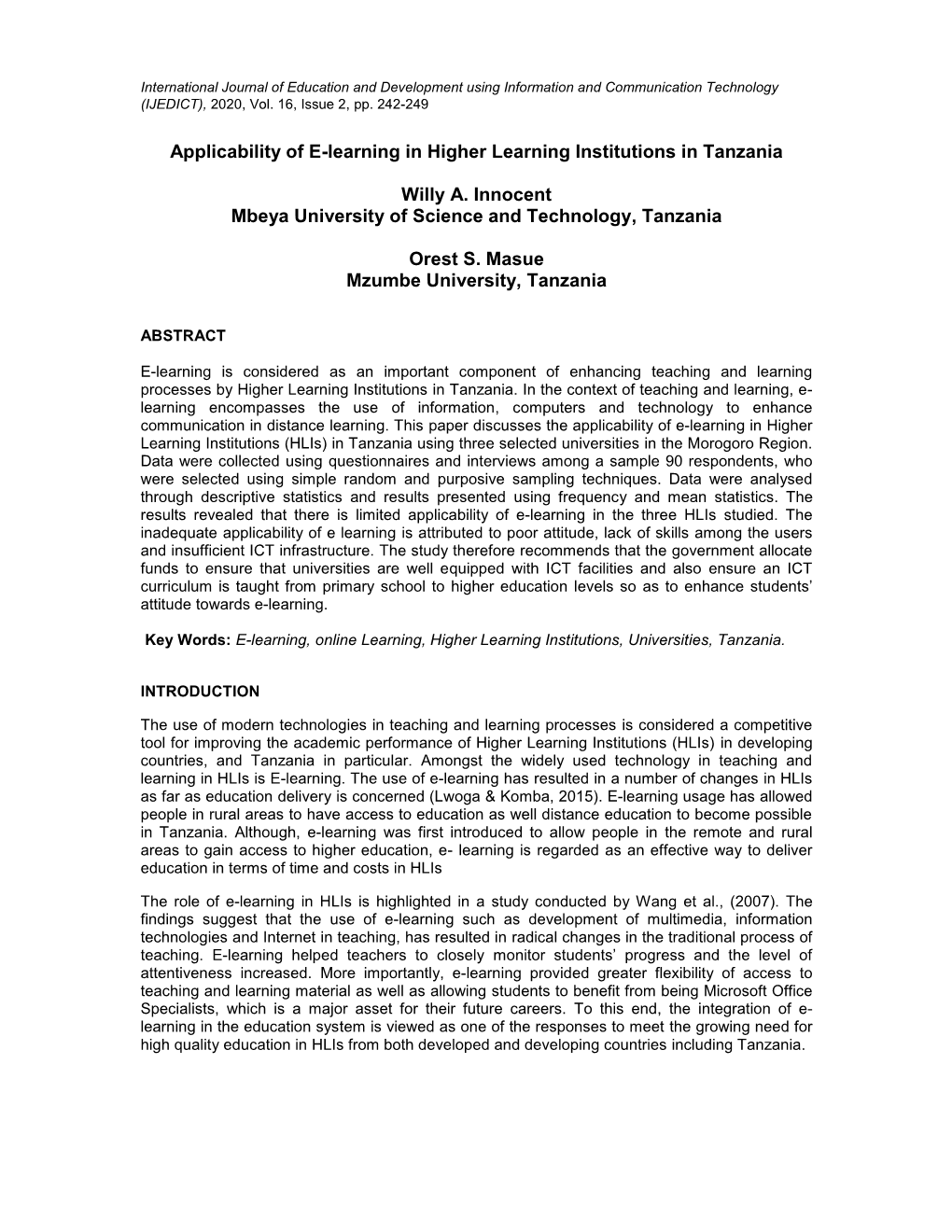 Applicability of E-Learning in Higher Learning Institutions in Tanzania