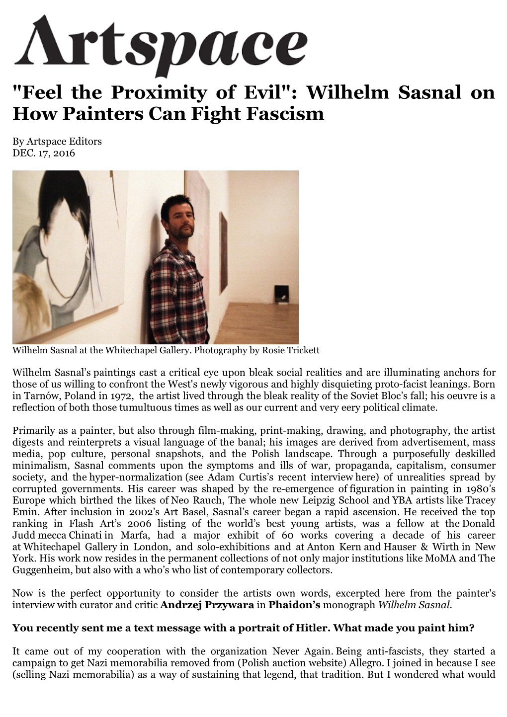 "Feel the Proximity of Evil": Wilhelm Sasnal on How Painters Can Fight Fascism