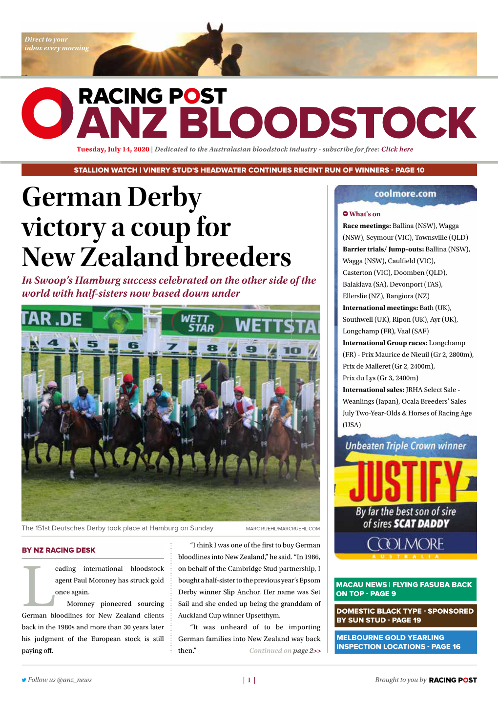 German Derby Victory a Coup for New Zealand Breeders | 2 | Tuesday, July 14, 2020