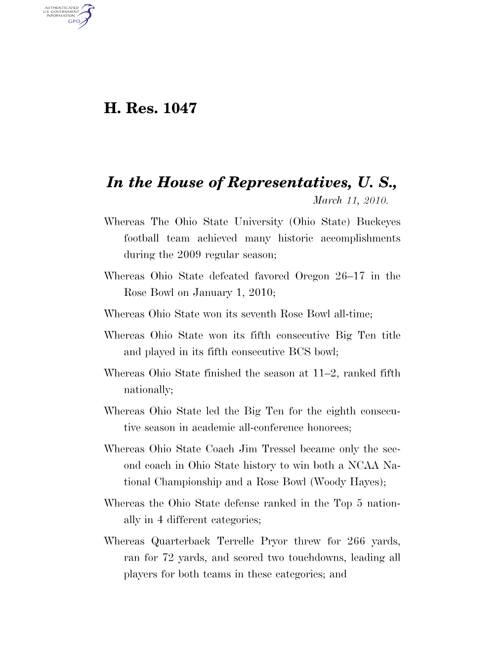 H. Res. 1047 in the House of Representatives