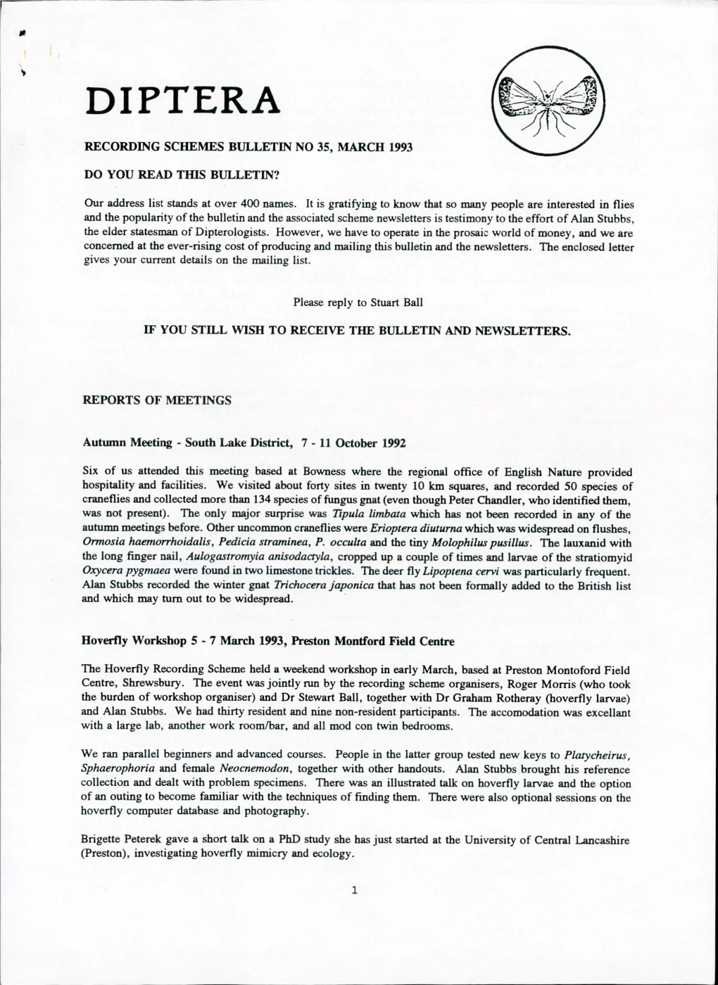 Diptera Recording Schemes Bulletin