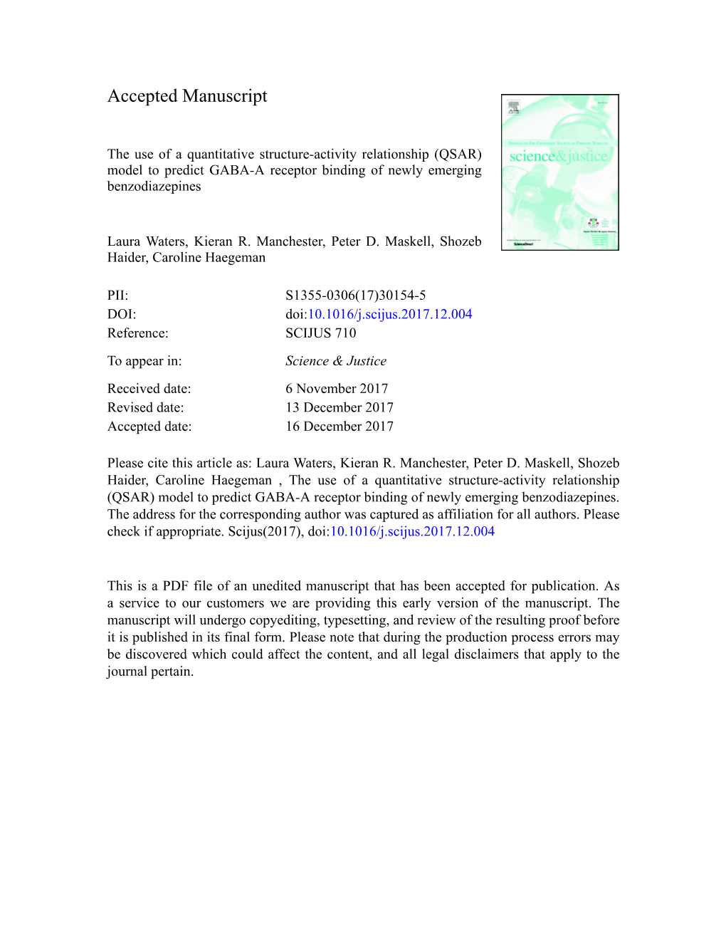 QSAR) Model to Predict GABA-A Receptor Binding of Newly Emerging Benzodiazepines