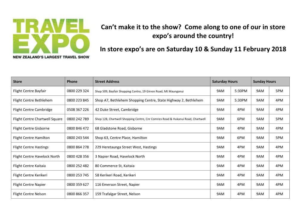 In Store Expo's Are on Saturday 1