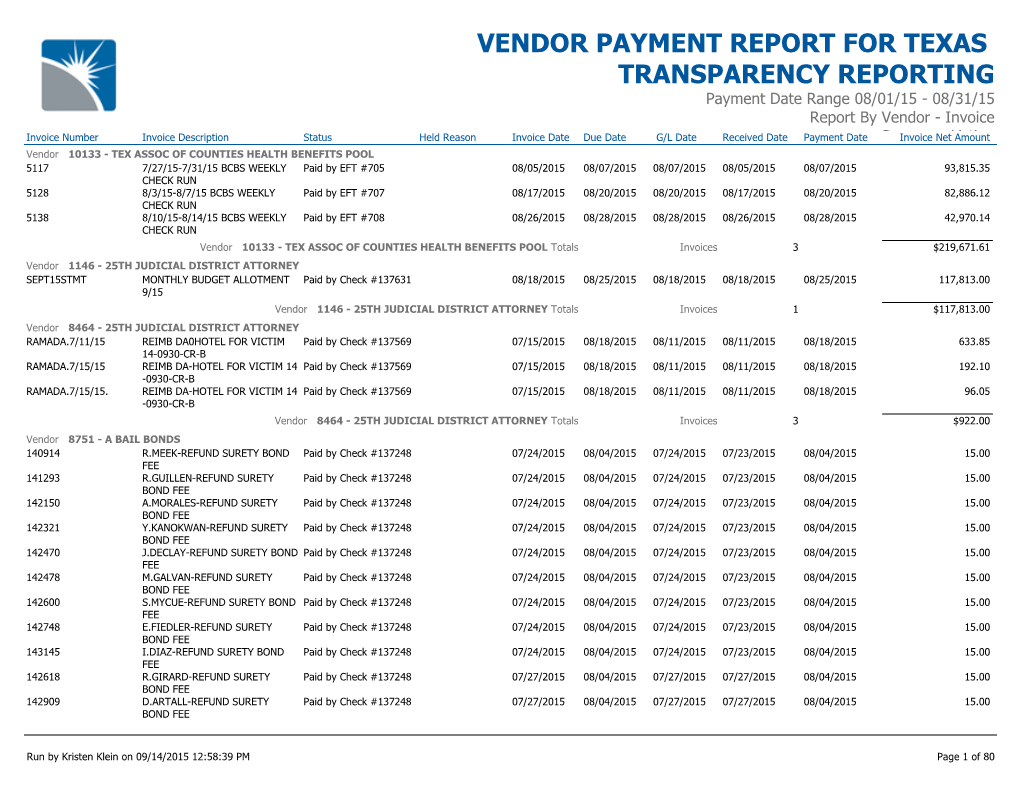 Vendor Payment Report for Texas Transparency