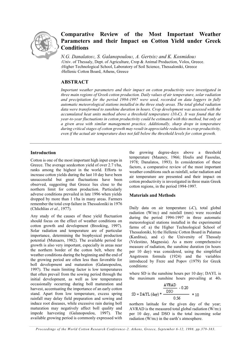 Comparative Review of the Most Important Weather Parameters and Their Impact on Cotton Yield Under Greek Conditions