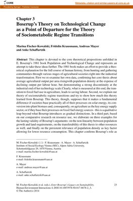 Boserup's Theory on Technological Change As a Point of Departure for the Theory of Sociometabolic Regime Transitions