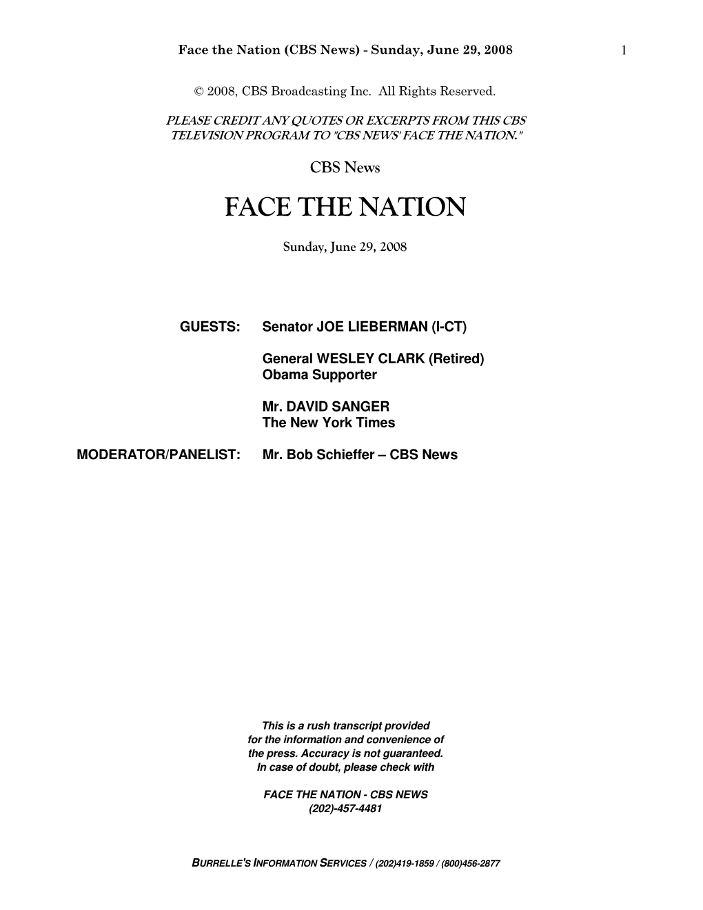 "Face the Nation" Transcript Here
