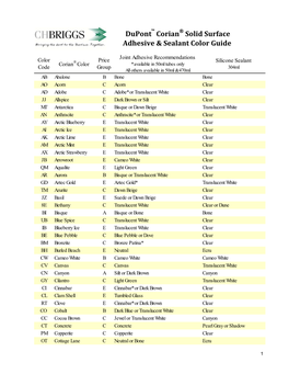 Corian Adhesive List 2012.Xlsx