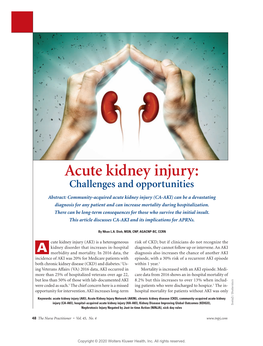 Acute Kidney Injury: Challenges and Opportunities