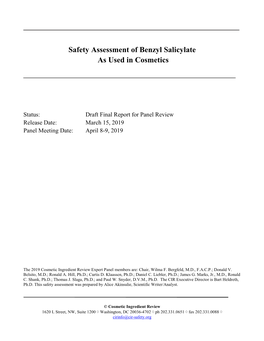 Safety Assessment of Benzyl Salicylate As Used in Cosmetics