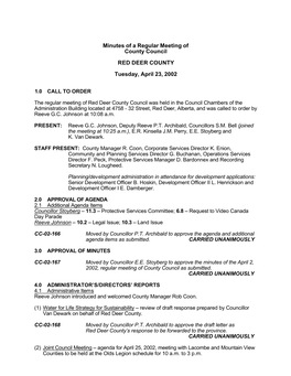 Minutes of a Regular Meeting of County Council RED DEER