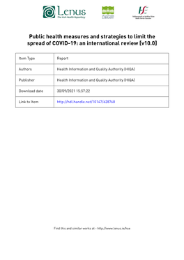 Public Health Measures and Strategies to Limit the Spread of COVID-19: an International Review [V10.0]