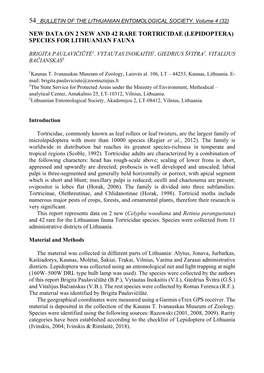 New Data on 2 New and 42 Rare Tortricidae (Lepidoptera) Species for Lithuanian Fauna