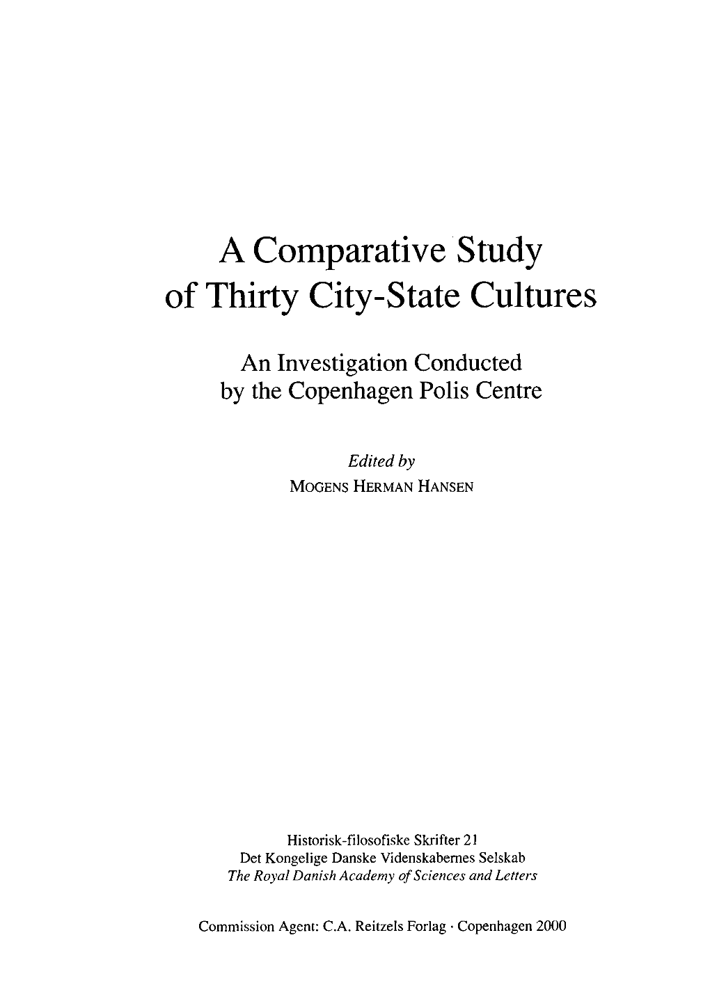 A Comparative 'Study of Thirty City-State Cultures