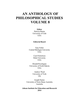 An Anthology of Philosophical Studies Volume 8