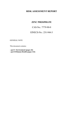 RISK ASSESSMENT REPORT ZINC PHOSPHATE CAS-No