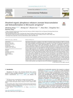 Dissolved Organic Phosphorus Enhances Arsenate Bioaccumulation and Biotransformation in Microcystis Aeruginosa*