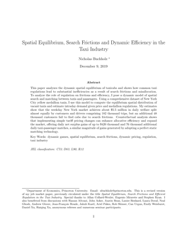 Spatial Equilibrium, Search Frictions and Dynamic Eﬃciency in the Taxi Industry