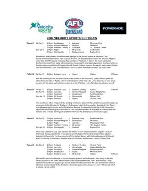 2009 Velocity Sports Cup Draw