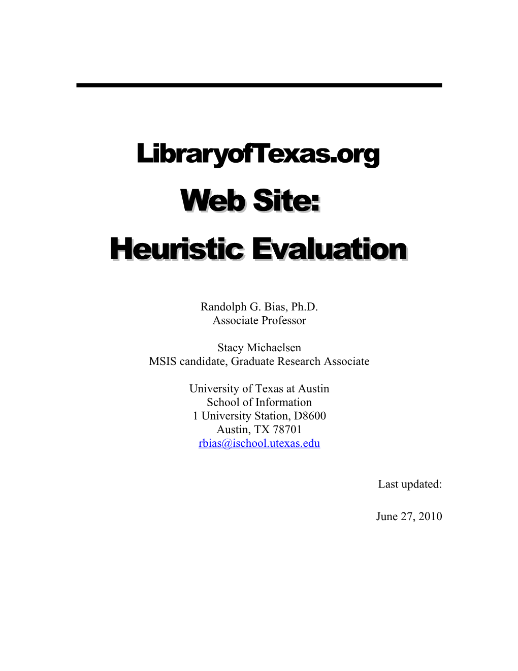 UT-SA HSC Web Site Heuristic Evaluation