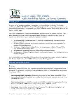 Canton Master Plan Update Public Workshop Follow up Survey Summary Introduction