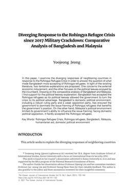 Diverging Response to the Rohingya Refugee Crisis Since 2017 Military Crackdown: Comparative Analysis of Bangladesh and Malaysia