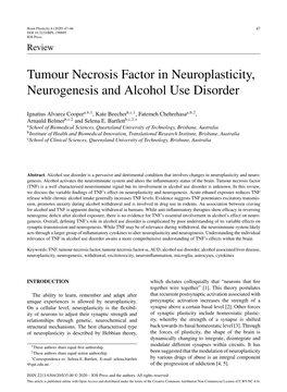 Tumour Necrosis Factor in Neuroplasticity, Neurogenesis and Alcohol Use Disorder