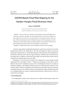 GIS/RS-Based Flood Risk Mapping for the Eastern Honghu Flood Diversion Area