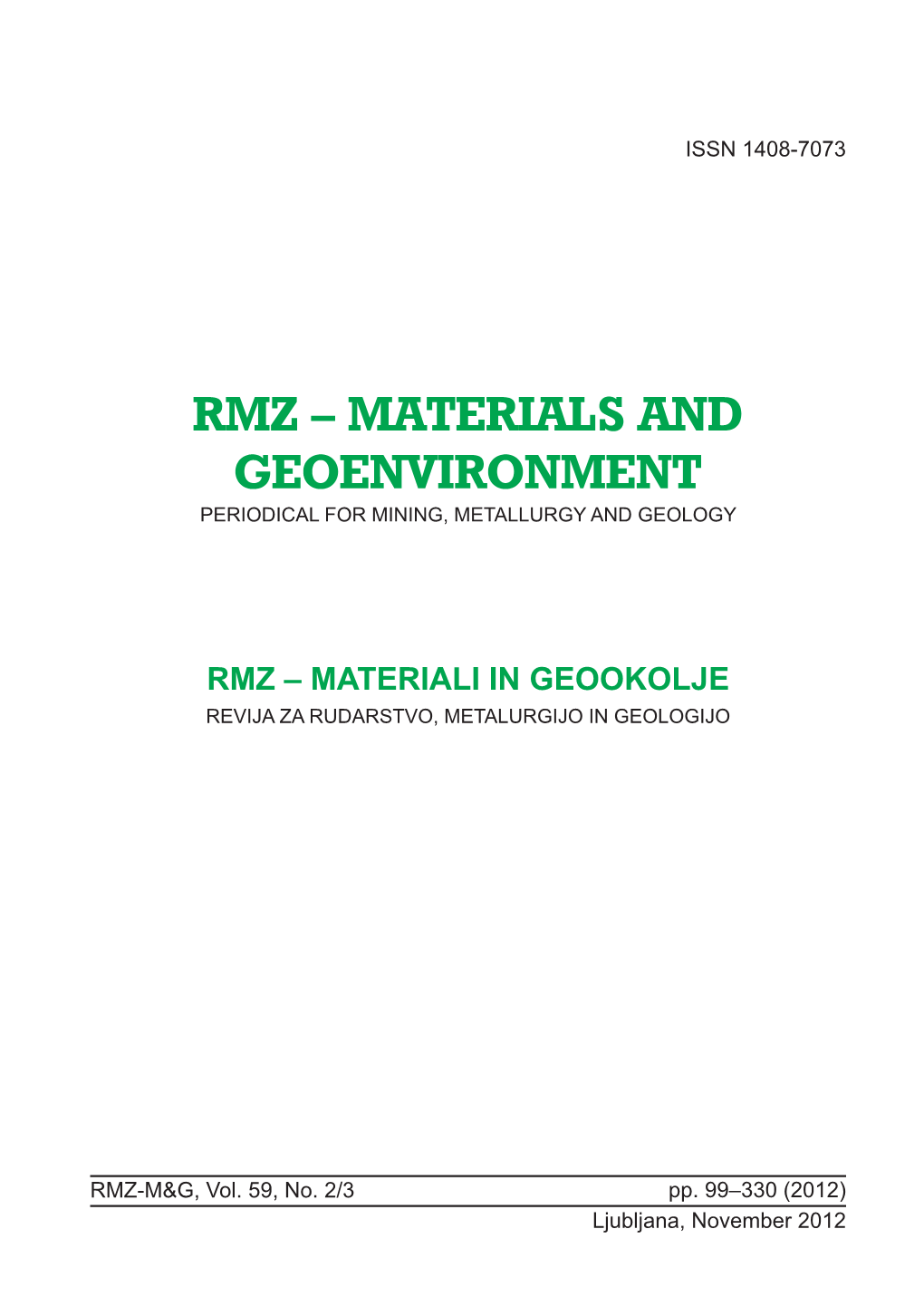 Materiali in Geookolje Revija Za Rudarstvo, Metalurgijo in Geologijo