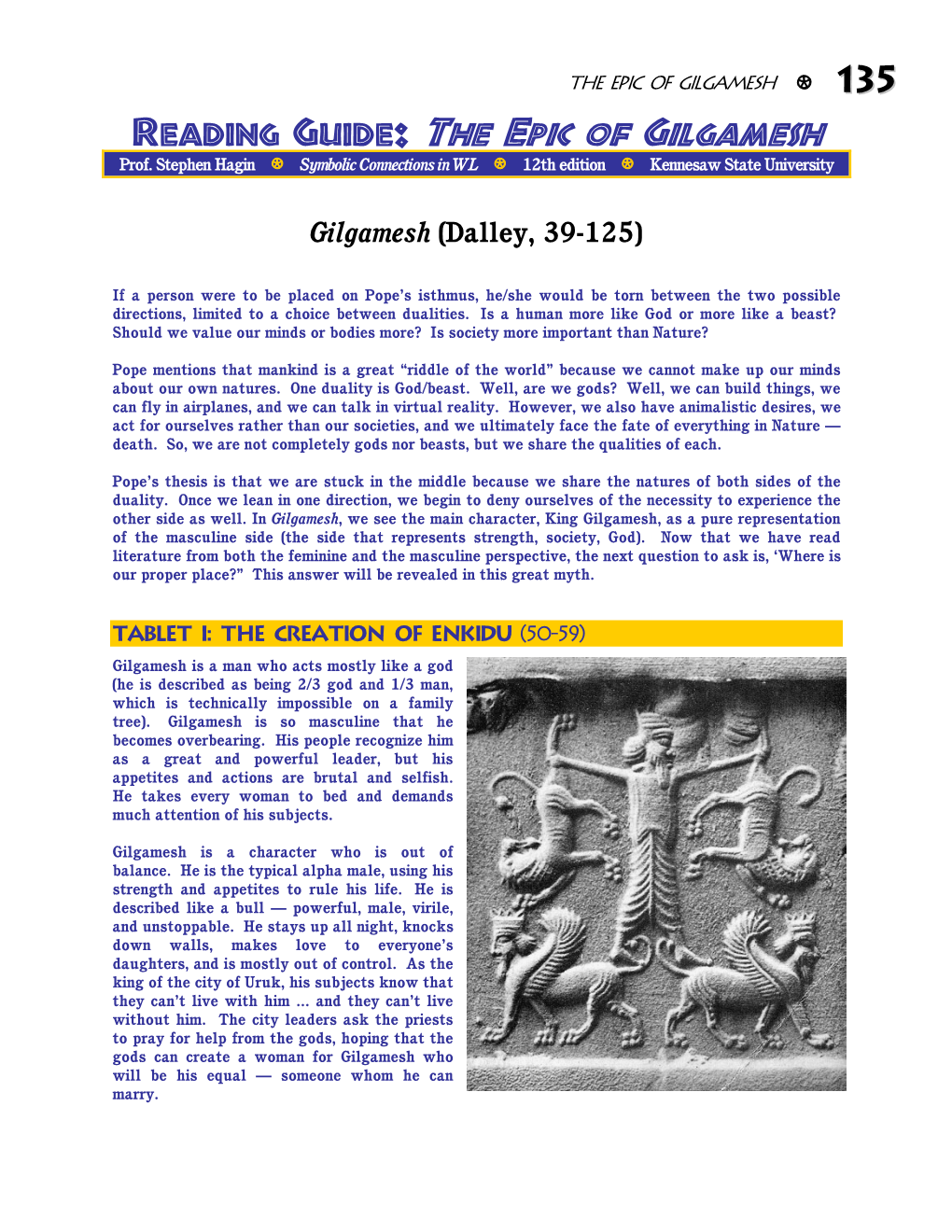 Reading Guide: the Epic of Gilgamesh Prof