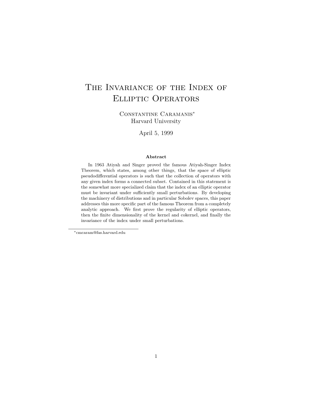 The Invariance of the Index of Elliptic Operators