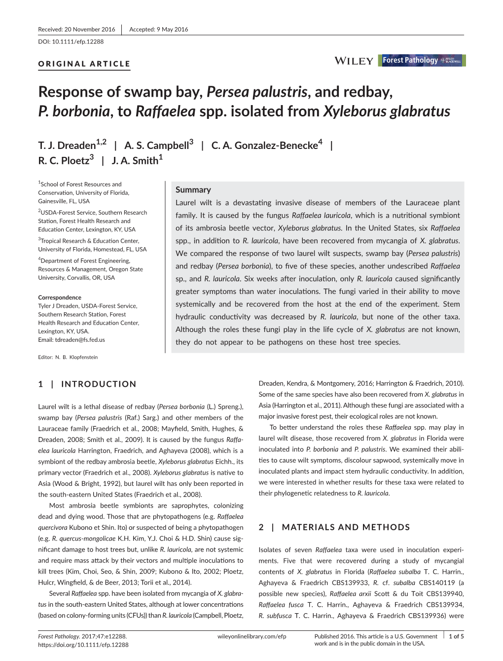 Borbonia, to Raffaelea Spp. Isolated from Xyleborus Glabratus