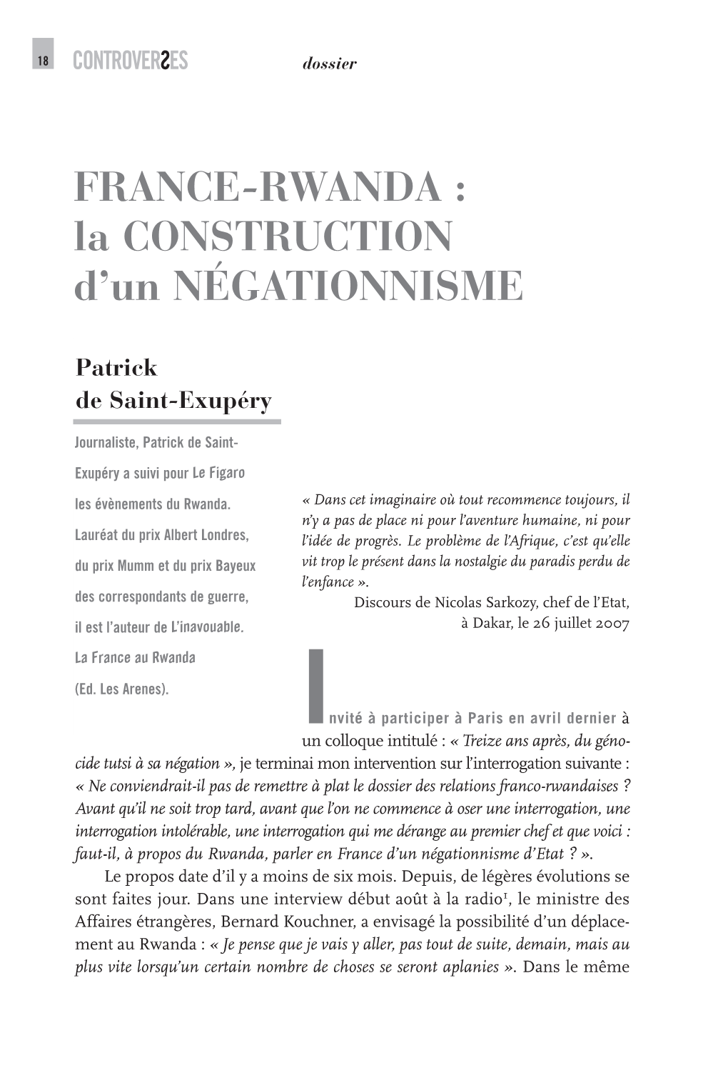 France-Rwanda : La Construction D'un Négationnisme